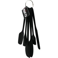 K-yonlineticaret 6pcs  Silikon - Siyah Mutfak Seti 2 Kaşık - 3 Spatula - Yumurta Fırça  Metal Asma Halkalı (5501)
