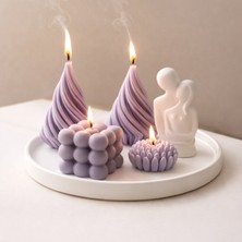 Natura Home Decor Lila Tepsili Dekoratif Mum Seti Sarılan Çift Objeli