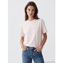 LC Waikiki Lcw Modest Pembe Bisiklet Yaka Stitch Baskılı Kadın Tişört