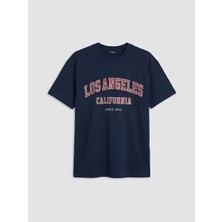 LC Waikiki Xsıde Lacivert Los Angeles Baskılı Kadın Tişört