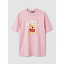 LC Waikiki Lcw Modest Pembe Bisiklet Yaka Manhattan Baskılı Kadın Tişört