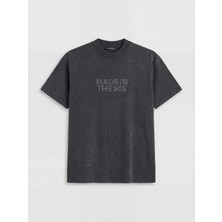 LC Waikiki Lcw Modest Antrasit Bisiklet Yaka Taşlı Kadın Tişört