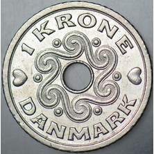 Banknoting Danimarka 1 Kron 2006 Delikli ve Kalpli
