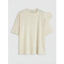 LC Waikiki Lcw Comfort Sarı Bisiklet Yaka Çizgili Kadın Tişört