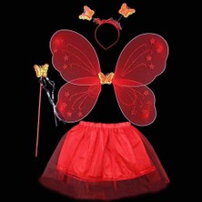 K-yonlineticaret Kırmızı Kelebek Kostümü - Kırmızı Kelebek Kostüm Aksesuar Seti 4 Parça (5501)
