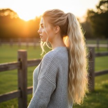 Cosmos E-Ticaret Tokalı Kabarık Daalı At Kuyruğu / Kumral Beyaz Platin Röfleli