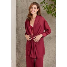 Pierre Cardin Bordo 7025 Kadın 4'lü Saten Takım Gelin Çeyiz Seti