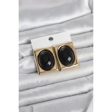 Senka Siyah Kare Model Vintage Gold Renk Kadın Küpe - TJ-BKP11672