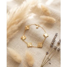 Mervan Takı Yonca Model Altın Renk Paslanmaz Çelik Bileklik