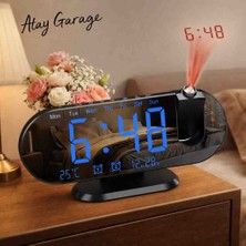 Atay Garage Projeksiyonlu LED Dijital Saat & Alarm – Aynalı Tasarım, Sıcaklık Göstergeli, Modern Masa Saati
