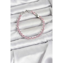Uravas Store Pembe Kare Zirkon Taşlı Gümüş Renk Pirinç Su Yolu Kadın Bileklik