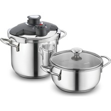 Korkmaz Alia 4 Parça Düdüklü Tencere Seti 6 L Paslanmaz Çelik İndüksiyon Uyumlu Gri Renk