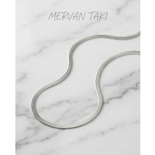 Mervan Takı Gümüş Renk Çelik Yılan Zincir Kolye