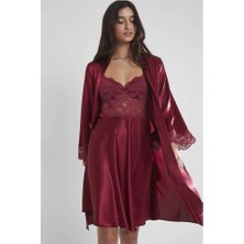 Pierre Cardin Bordo Sütyen Kaplı Sabahlık Gecelik Set 4265