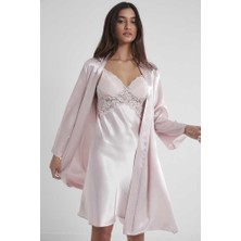 Pierre Cardin Sütyen Kaplı Sabahlık Gecelik Set 4050 Pudra