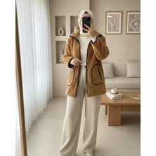 Modamorfo Çift Cepli Fermuarlı Astarlı Peluş Mont  -Tarçın