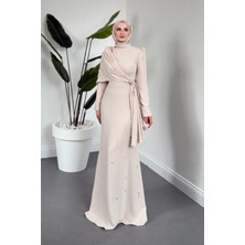 Merven Akyüz Elowenn Pearl Tek Omuz Pelerinli  Abiye Taş