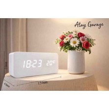 Atay Garage Ahşap Desenli LED Dijital Saat – Masa & Komodin Saat | Sıcaklık Göstergeli Modern Tasarım