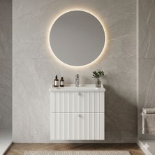 Vitra Root Groove Banyo Dolabı Seti 60 cm Mat Beyaz (69422) + Prime LED Yuvarlak Ayna (67041)