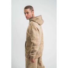 Sidelya Concept Unisex Double Oversize Kapşonlu Yıkamalı Sweatshirt - Bej