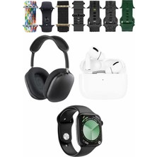 Lvsqvr Karler Bass K32 Kombo 7 Adet Kordon Akıllı Saat  Kulaklık Kafa Üstü Kablosuz Kulaklık Set - Siyah