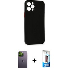 BUTİMAR'S iPhone 12 Pro Max Yadigar Yansıma Serisi - Siyah 5d Eko Cam Ekran Koruyucu + Yeşil Neon Fosforlu Kamera Lens