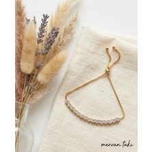 Mervan Takı Gold Renk Zirkon Taşlı Su Yolu Ayarlanabilir Zincirli Bijuteri Bileklik