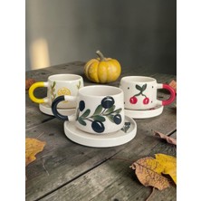 Artistic Quality Dekoratif Meyve  - Bitki  Figürlü Çay ve Kahve Fincan Seti - Kupa 3 Adet