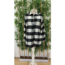 Bi Baksana Kadın Uzun Kollu Ekoseli Önden Düğmeli Dokuma Uzun Gömlek