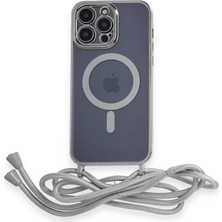 MK Beykoz Newface iPhone 14 Pro Kılıf Divo Lazer Askılı Magsafe Kapak - Gümüş