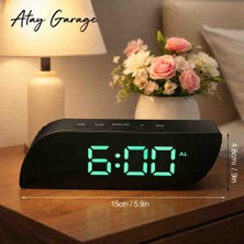 Atay Garage LED Aynalı Dijital Masa Saati – Alarm, Erteleme (Snooze), 12/24 Saat – Modern Dekoratif Saat Oturma Odası Yemek Odası Çocuk Odası