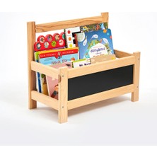 Muyuru Montessori Çocuk Kitaplığı Çam Ahşap Kara Tahtalı Yer Kitaplığı