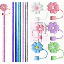 Buycobox 1 Adet Stanley 40OZ Tumb. Termos Için Parıltılı Pipet ve Çiçekli Kapağı Tıpası, 30,5cm BOY/10MM Çap