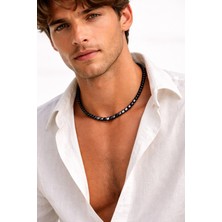 Magicgrange Hematit Doğal Taş Erkek Kolye – El Yapımı Modern Otantik Minimalist Tasarım | Denge, Uyum ve Içsel Güç Sembolü