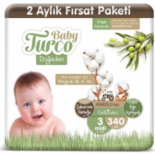 Baby Turco Doğadan 3 Numara Midi Bantlı Bez 340'lı 5 - 9 kg Ağırlık İçin Özel Tasarım
