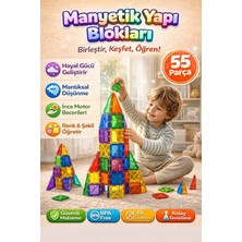 Denapcal Manyetik Yapı Blokları 55 Parça Mıknatıslı Bloklar 3+ Yaş Eğitici Oyuncak, Manyetik Oyuncak