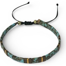 DEHNA El Yapımı Turkuaz Antik Sarı Altın Sarısı Tila Boncuk Bileklik – Ayarlanabilir, Unisex