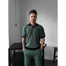 Elku Moda Erkek Oversize Çizgili Triko Polo Yaka Tişört Old Money Stil Örme Polo T-Shirt