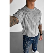 Elku Moda T-Shirt Nefes Alabilen Terletmez Bisiklet Yaka Kalın Fitilli Tshirt Oversize  Bol Kesim Tişört