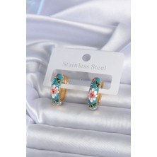 HERŞEYBURDAMODA Pirinç Gold Renk Çiçek Işleme Detay Kadın Küpe