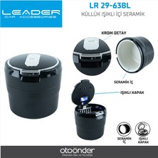 Leader LR29-63BL Işıklı Araç Küllüğü Seramik Iç Hazneli Krom Detay Kapaklı Oto Küllük