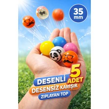 Eneci 5 Adet Desenli Desensiz Karışık Model 35MM Zıplayan Top Eğlence Stres Oyuncak