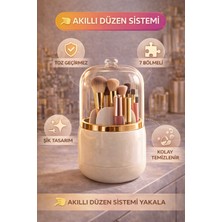 Open Home Concept Krem 7 Bölmeli Toz Geçirmez Kapaklı Makyaj Organizer Kozmetik Düzenleyici Fırçalık Kutusu