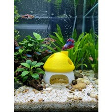 Asi 3D Tasarım Tasarım Sarı Beyaz Mantar Ev - Akvaryum Içi Estetik Dekorasyon (8x8 Cm) Suya Batan Model