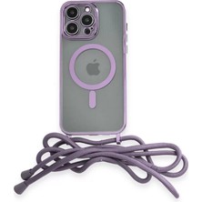 Newface iPhone 12 Pro Max Kılıf Divo Lazer Askılı Magsafe Kapak - Lila