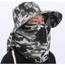 Reva Kamuflaj Desenli Geniş Siperlikli Güneş Şapkası – Yüz ve Ense Korumalı, Uv Korumalı