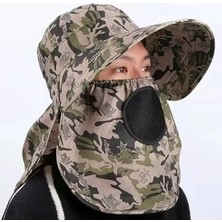 Reva Kamuflaj Desenli Geniş Siperlikli Güneş Şapkası – Yüz ve Ense Korumalı, Uv Korumalı