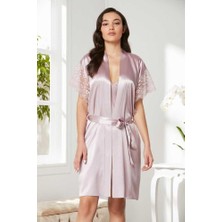 Pierre Cardin Pudra Saten Dantelli Gecelik Sabahlık Takım 4438
