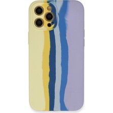 Newface iPhone 12 Pro Max Kılıf Ebruli Lansman Silikon - Sarı-Lila