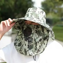 Reva Kamuflaj Desenli Geniş Siperlikli Güneş Şapkası – Yüz ve Ense Korumalı, Uv Korumalı